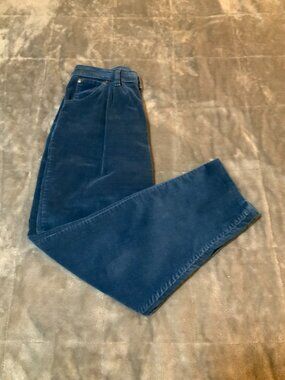 Vintage Cactus Flower Women's Blue Corduroy Pants (1271)